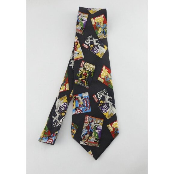 Vintage Marvel Comics Silk Necktie Superhero Collage Men's Neck Tie Black Comic - Picture 6 of 6